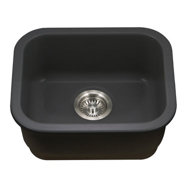 Houzer Platus 18 inch Fireclay Undermount Single Bowl Bar Sink with Strainer